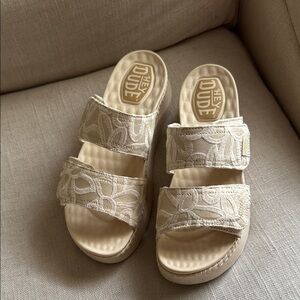 Hey Dude Cream Lace Sandals